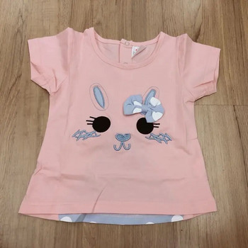 Καλοκαιρινό βαμβακερό 2023 Παιδιά 2-8 ετών Baby White Pink Cartoon Dot Bowknot Patchwork κοντομάνικο μπλουζάκι με λαιμόκοψη για παιδιά για κορίτσι