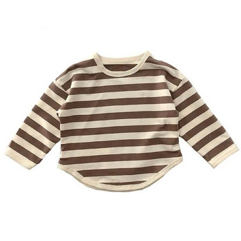 Пролетно бебешко горнище за бебета и малки деца Тениска с памучни райета с дълъг ръкав Ежедневен пуловер Ризи с дъно за момче Тениска за момиче Детски суичър