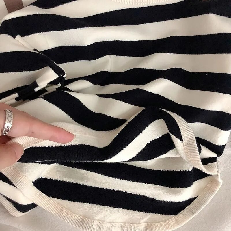 Tricou cu mânecă lungă în dungi din bumbac Pulover casual pentru băiat Cămăși cu fundul pentru fetiță Tricou pentru copii