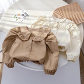 Koreai stílusú gyerekek hosszú ujjú, egyszínű ing Baby Girls Pamut felsők Gyermekruházat Őszi baba lányok alkalmi bő ing