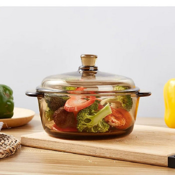Купа за кухненска фурна домакинско топлоустойчиво закалено стъкло двойни уши пресни зеленчуци супа купа за салата само микровълнова фурна