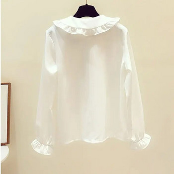 Бяла дантелена блуза за момичета, пролет, есен, памучни ризи с дълъг ръкав за деца Сладки бебешки блузи за момичета, горнища на ризи 5, 6, 7, 8, 10, 12 години