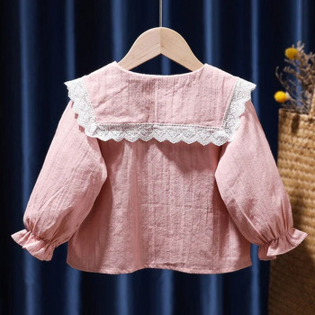 Κορεατικά παιδικά ρούχα Άνοιξη Φθινόπωρο μασίφ κέντημα μπλούζα με κουμπιά μόδας γιακάς με πλισέ μακρυμάνικο πουκάμισο παιδικό κορίτσι