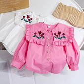 Cămăși pentru fete 2023, primăvară, toamnă, bluză pentru copii, cămăși brodate pentru copii, haine cu flori pentru bebeluși, îmbrăcăminte exterioară cu mânecă lungă