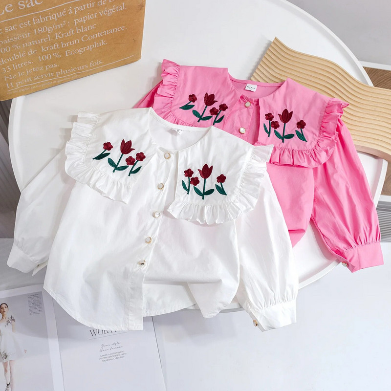 Cămăși pentru fete 2023, primăvară, toamnă, bluză pentru copii, cămăși brodate pentru copii, haine cu flori pentru bebeluși, îmbrăcăminte exterioară cu mânecă lungă