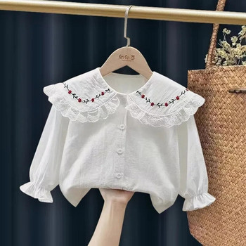 Риза с деколте за кукли за момичета Пролет и есен Нова детска бебешка бяла дантела с волани от чист памук