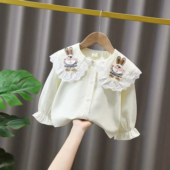 Κοριτσίστικο πουκάμισο με λαιμόκοψη άνοιξη και φθινόπωρο Νέο παιδικό μωρό από καθαρό βαμβακερό βολάν Λευκό κορδόνι με δαντέλα