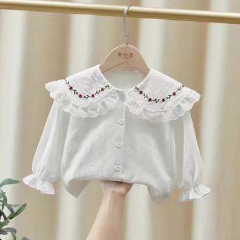 Κοριτσίστικο πουκάμισο με λαιμόκοψη άνοιξη και φθινόπωρο Νέο παιδικό μωρό από καθαρό βαμβακερό βολάν Λευκό κορδόνι με δαντέλα