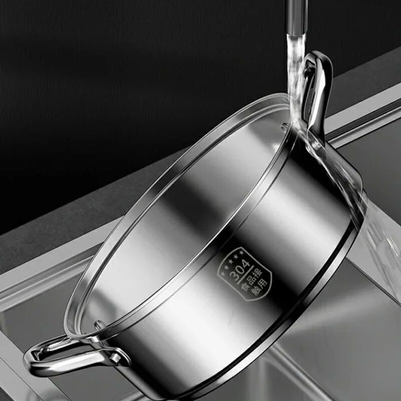 Oală de supă foarte groasă, din oțel inoxidabil 304, Arată cu inducție, Arată specială cu gaz, Tocană la abur, Oală cu două urechi, îngroșată.