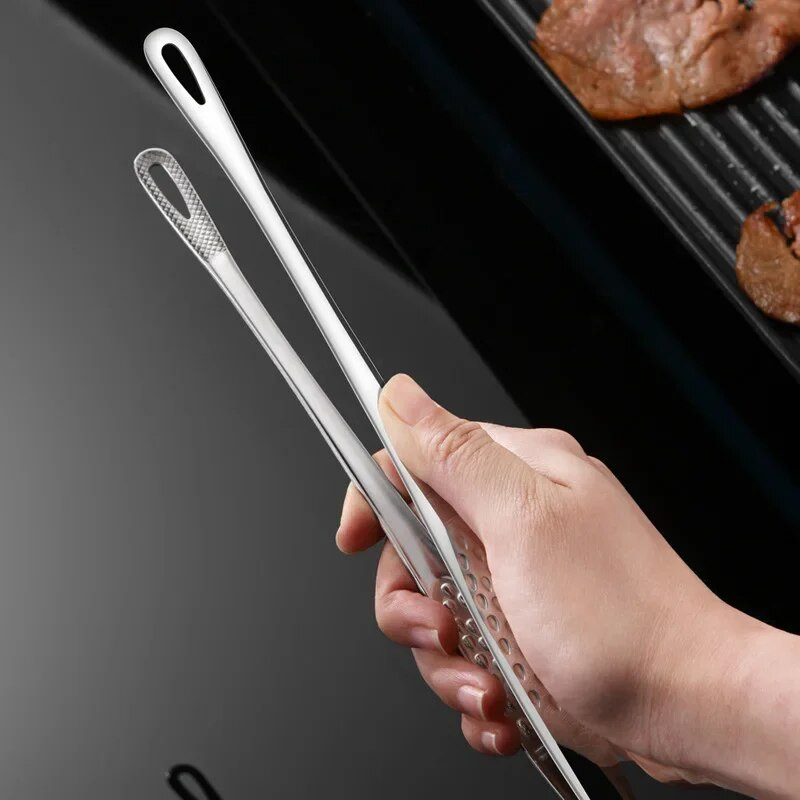 1 db 304 rozsdamentes acél ételfogó, hosszú nyelű, csúszásmentes grillfogó Steak fogó Konyhai főzőeszközök Konyhai kiegészítők