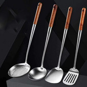Hosszú nyelű, rozsdamentes acél wok spatula konyhai hornyolt esztergályos rizskanál kanál főzőeszközök edénykészlet Dropshipping edény
