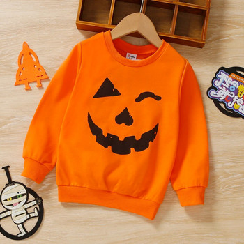 PatPat Костюми за Хелоуин Прохождащи момичета/момчета Пуловер с щампа тиква Суичър Тениска с дълъг ръкав Хелоуин дрехи за деца