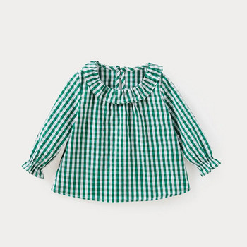 Пролетни бебешки блузи за момичета Деца Питър Пан яка Памучна риза Момическа карирана риза с дълъг ръкав Дрехи Горнища за момичета 3 дизайна