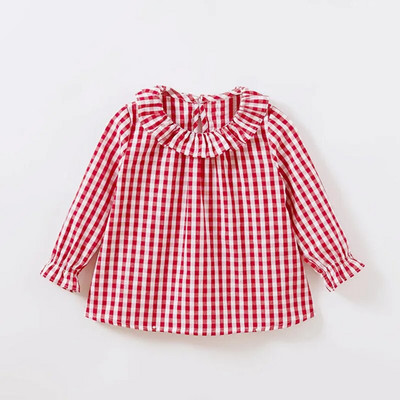 Bebeluși de primăvară Bluze pentru copii Guler Peter Pan Cămașă din bumbac Fete Cămașă cu mânecă lungă în carouri Haine Topuri pentru fete 3 modele