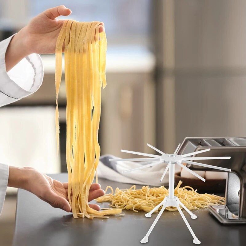 Σχάρα στεγνώματος ζυμαρικών με 10 λαβές ράβδων, σχάρα στεγνώματος ζυμαρικών κουζίνας αναδιπλούμενη, βάση στεγνωτηρίου ζυμαρικών για οικιακή χρήση, λευκό