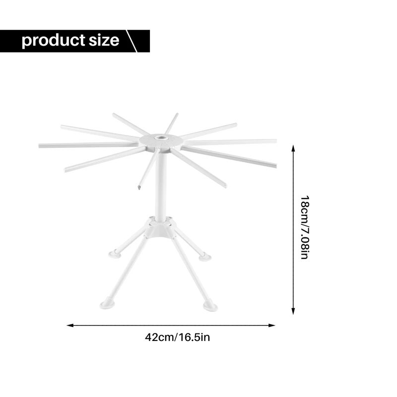 Σχάρα στεγνώματος ζυμαρικών με 10 λαβές ράβδων, σχάρα στεγνώματος ζυμαρικών κουζίνας αναδιπλούμενη, βάση στεγνωτηρίου ζυμαρικών για οικιακή χρήση, λευκό