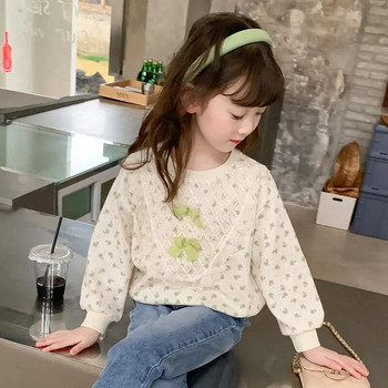 Ανοιξιάτικο φθινόπωρο Y2K Κορεάτικο μπλουζάκι με παπιγιόν Kawaii Μακρυμάνικο Μόδα Δαντέλα Παιδικά Μπλουζάκια Γλυκό πουλόβερ Χαριτωμένα παιδικά ρούχα