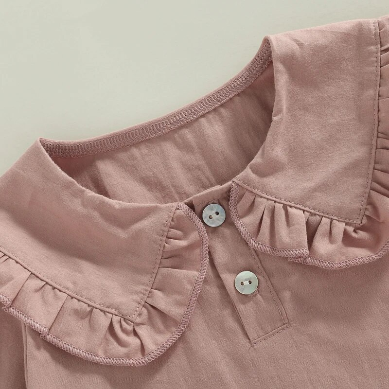 2022-06-07 Lioraitiin 0-5 ani Copii mici Fete Tricouri dulci Guler păpușă în carouri/solid Cămăși cu mânecă lungă Topuri la modă