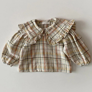 Φθινοπωρινό μπλουζάκι για κοριτσάκι για μωρά για βρέφη Ανοιξιάτικα Βρεφικά ρούχα Βαμβακερό μακρυμάνικο καρό πουκάμισο Κορεατικού στυλ Παιδικό πουκάμισο για κορίτσια