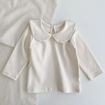 Rudeniniai mažylio marškinėliai mergaitei Pavasariniai kūdikių mergaičių rūbai medvilniniai ilgomis rankovėmis languoti marškinėliai korėjietiško stiliaus vaikiški marškiniai mergaičių drabužiai