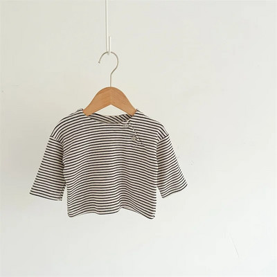 Rudeniniai mažylio marškinėliai mergaitei Pavasariniai kūdikių mergaičių rūbai medvilniniai ilgomis rankovėmis languoti marškinėliai korėjietiško stiliaus vaikiški marškiniai mergaičių drabužiai