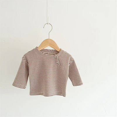 Rudeniniai mažylio marškinėliai mergaitei Pavasariniai kūdikių mergaičių rūbai medvilniniai ilgomis rankovėmis languoti marškinėliai korėjietiško stiliaus vaikiški marškiniai mergaičių drabužiai