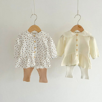 2023 г. Корейски есенни детски горнища за момичета, памучни копчета с дълги ръкави, детски бебешки блузи за момичета, универсални прости ризи за момичета за малки деца