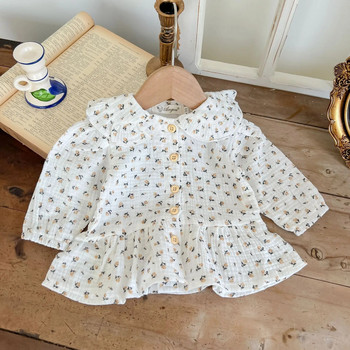 2023 Κορεατικά φθινοπωρινά μπλουζάκια για βρέφη Βαμβακερά μακρυμάνικα κουμπιά Παιδική μπλούζα για κοριτσάκια Ευέλικτα απλά πουκάμισα για νήπια