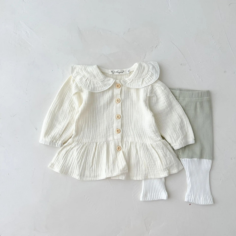 2023, toamna coreeană pentru fete, topuri din bumbac, cu mânecă lungă, nasturi, bluză pentru fetițe, versatilă, simplă, cămăși pentru fete