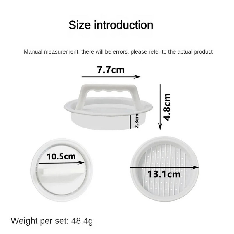 Apvalios formos mėsainio presas Maistui tinkamas plastikinis mėsainis mėsainis jautienos kepsninė Mėsainių presas Patty Maker Formos virtuvės įrankių įtaisai