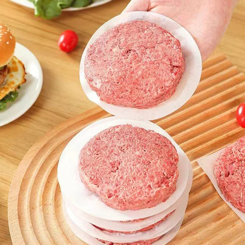 100 vnt / pakuotė Apvalus mėsainis, slėgis, mėsos popierius, aliejus, tepamasis popierius orkaitės kepsninės lakštas pyragų atskyrimo popierius virtuvės įrankiai