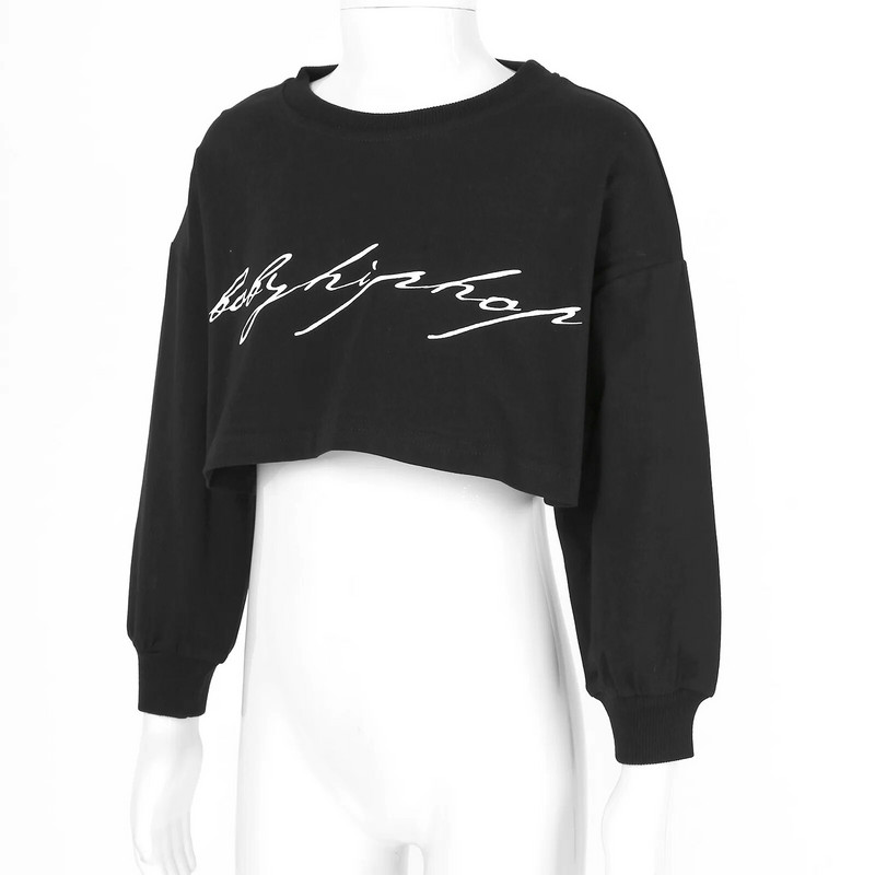 Παιδικά κορίτσια χορού Crop Top Κοστούμια Χορού Hip Hop Jazz Μακρυμάνικα γράμματα στάμπα T-shirt Μπλουζάκια Μόδα Street Dance Ρούχα