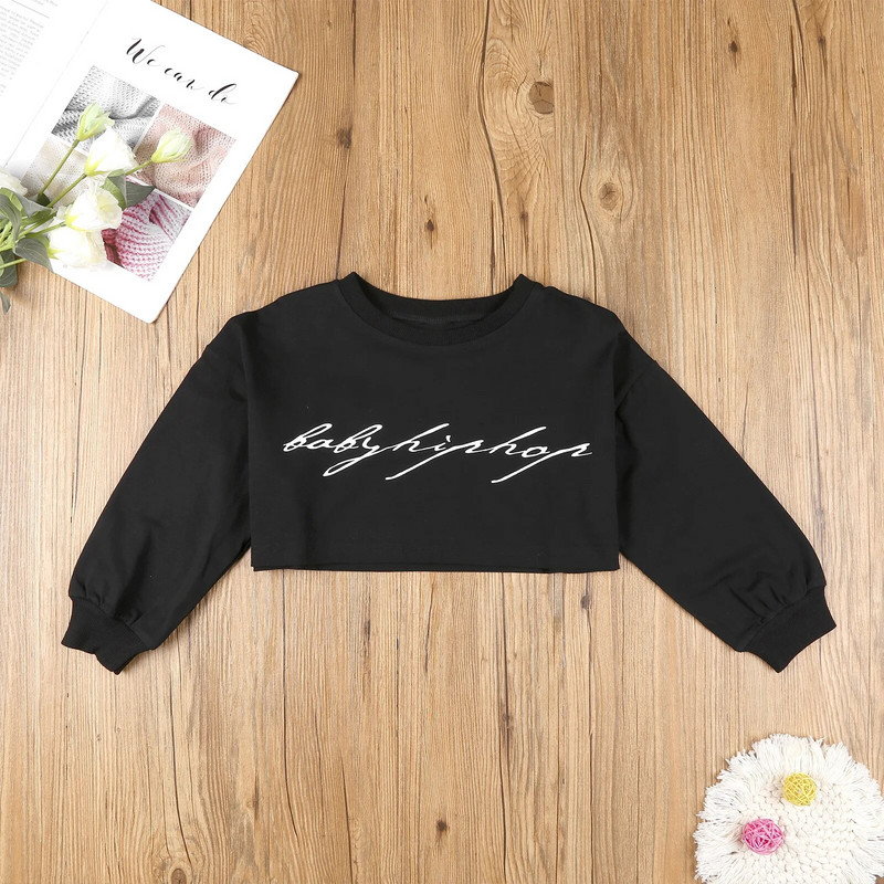 Παιδικά κορίτσια χορού Crop Top Κοστούμια Χορού Hip Hop Jazz Μακρυμάνικα γράμματα στάμπα T-shirt Μπλουζάκια Μόδα Street Dance Ρούχα