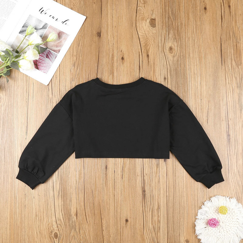 Παιδικά κορίτσια χορού Crop Top Κοστούμια Χορού Hip Hop Jazz Μακρυμάνικα γράμματα στάμπα T-shirt Μπλουζάκια Μόδα Street Dance Ρούχα