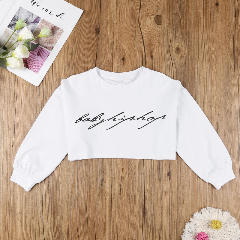 Παιδικά κορίτσια χορού Crop Top Κοστούμια Χορού Hip Hop Jazz Μακρυμάνικα γράμματα στάμπα T-shirt Μπλουζάκια Μόδα Street Dance Ρούχα