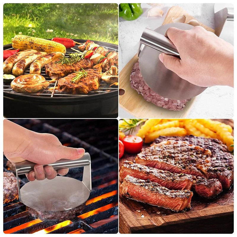Rozsdamentes acél kerek hamburger húsprés tapadásmentes hamburgerkészítő konyhai kellékek élelmiszerek hamburger steak húsprés tányér