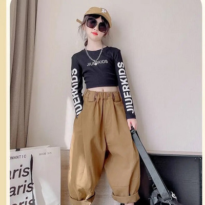 Tricou cu mânecă lungă pentru fete de primăvară Bebeluși Copii Tricouri Crop Top Copii Îmbrăcăminte de stradă Haine de modă Scrisoare Skinny 3 6 8 10 12 14 ani