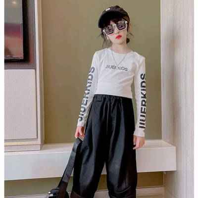 Tricou cu mânecă lungă pentru fete de primăvară Bebeluși Copii Tricouri Crop Top Copii Îmbrăcăminte de stradă Haine de modă Scrisoare Skinny 3 6 8 10 12 14 ani