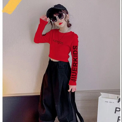 Tricou cu mânecă lungă pentru fete de primăvară Bebeluși Copii Tricouri Crop Top Copii Îmbrăcăminte de stradă Haine de modă Scrisoare Skinny 3 6 8 10 12 14 ani