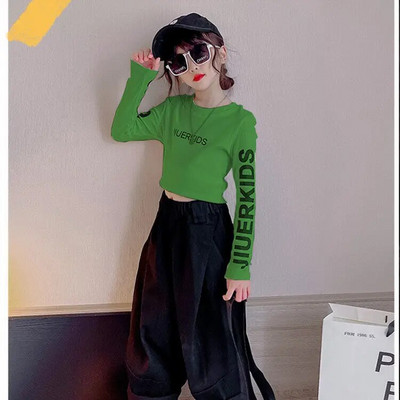 Tricou cu mânecă lungă pentru fete de primăvară Bebeluși Copii Tricouri Crop Top Copii Îmbrăcăminte de stradă Haine de modă Scrisoare Skinny 3 6 8 10 12 14 ani