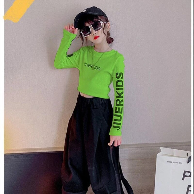 Tricou cu mânecă lungă pentru fete de primăvară Bebeluși Copii Tricouri Crop Top Copii Îmbrăcăminte de stradă Haine de modă Scrisoare Skinny 3 6 8 10 12 14 ani
