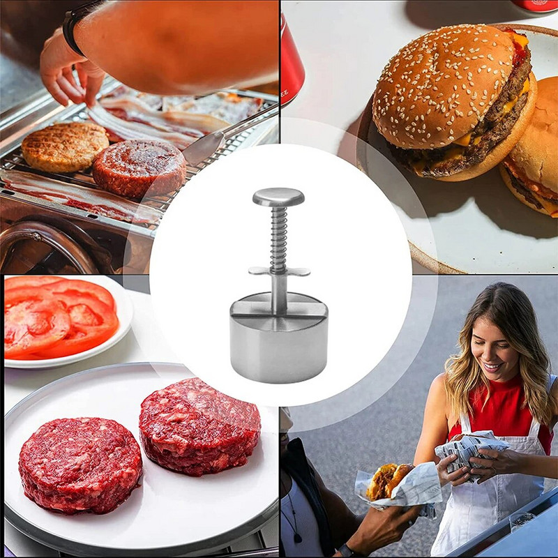 304 Nerūdijančio plieno mėsainio mėsos presas Burger Patty Maker Formos rankinis pyragas jautienos kiaulienos ryžių presas formų kūrimo ant grotelių mėsos įrankis