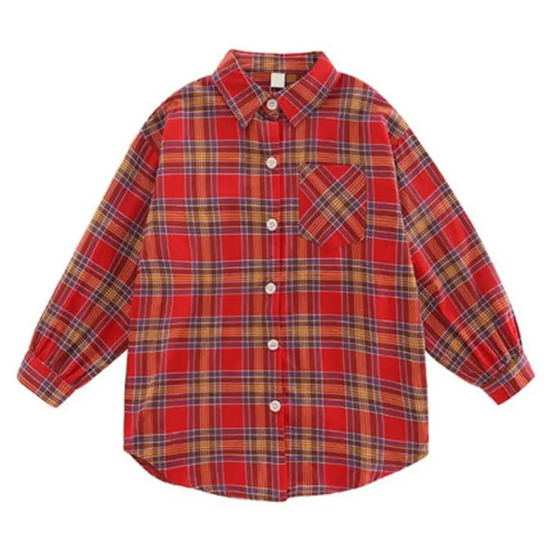 Karirane košulje za djecu Djevojčice Bluze dugih rukava Djeca Proljeće Jesen Pamučne majice punih rukava Spušteni ovratnik za tinejdžere