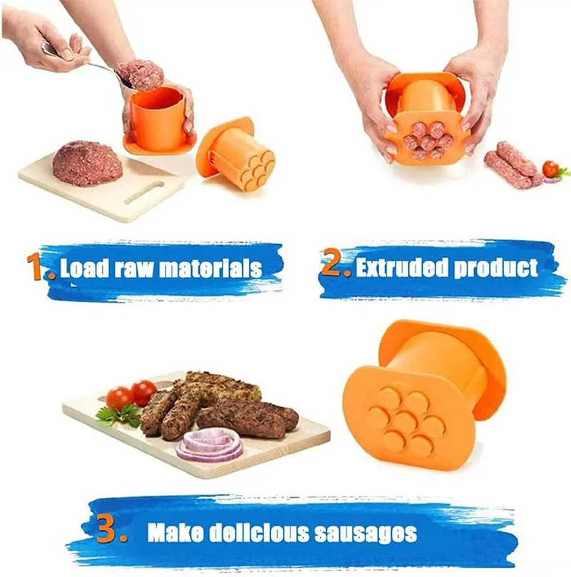 Egynyomásos Cevapcici Készítő Konyhai Hot Dog Burger Hús Kolbász Kézzel Készített Gadget Többfunkciós otthoni kolbászos hús csík kinyomó