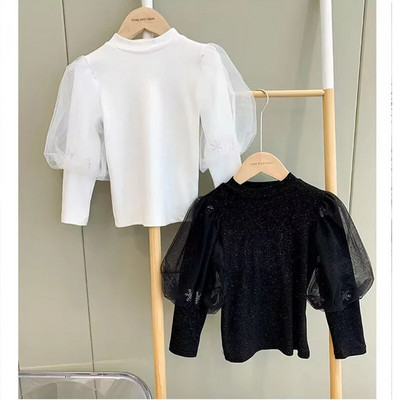 2022 Girls Tees Puff Тениска с дълъг ръкав Бебешки дрехи Зимни есенни пуловери Корейски деца Нови горнища Детско облекло Бебешки плат