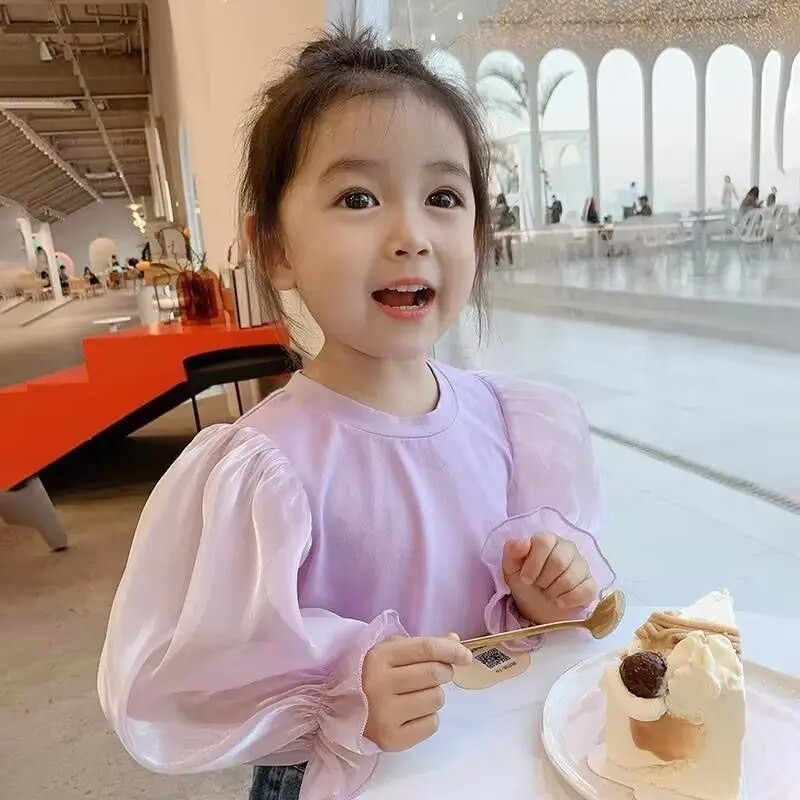 2022 GirlsTees Puff Hosszú ujjú póló Babaruha Téli Őszi Pulóverek Koreai Gyerekek Új felsők Gyermekruházat Babaruha