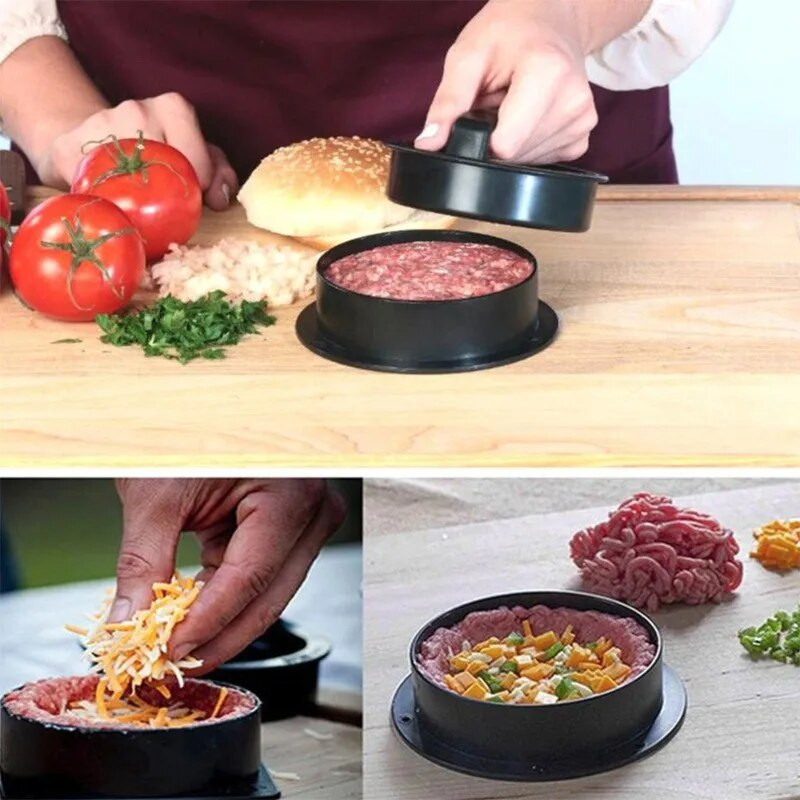 3 az 1-ben tapadásmentes marhahús, vega hamburger pogácsaforma nélkülözhetetlen eszköz a töltött hamburgerek pogácsa készítéséhez