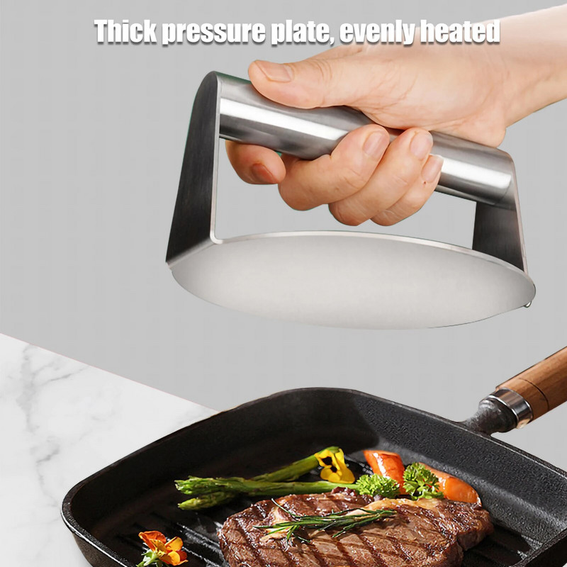 Rankinis nerūdijančio plieno apvalus mėsainių presas Nelipnus grilis Smasher mėsainių presavimo įrankis Mėsos pyrago gaminimo virtuvės įrankis