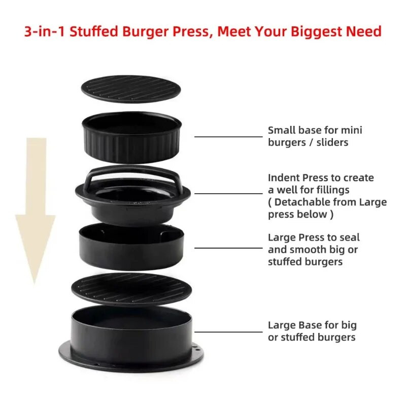 ABS Hamburger Prés Húsos Pite prés Töltött burgerforma Készítő sütőpapíros béléssel Pogácsás tészta Szerszámok Grill Konyhai Kiegészítők