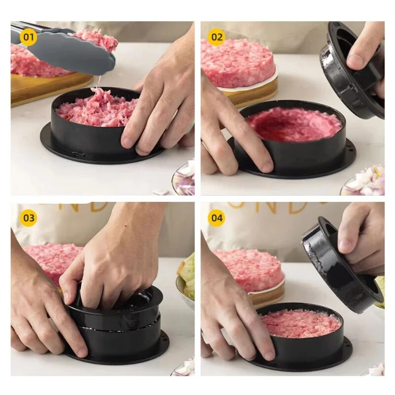 ABS Hamburger Prés Húsos Pite prés Töltött burgerforma Készítő sütőpapíros béléssel Pogácsás tészta Szerszámok Grill Konyhai Kiegészítők
